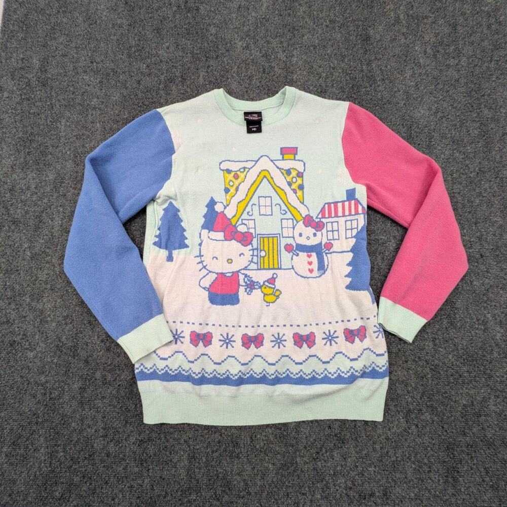 Sanrio Hello Kitty Sweater Women's Medium White Snowy Town Graphic Knit Pullover